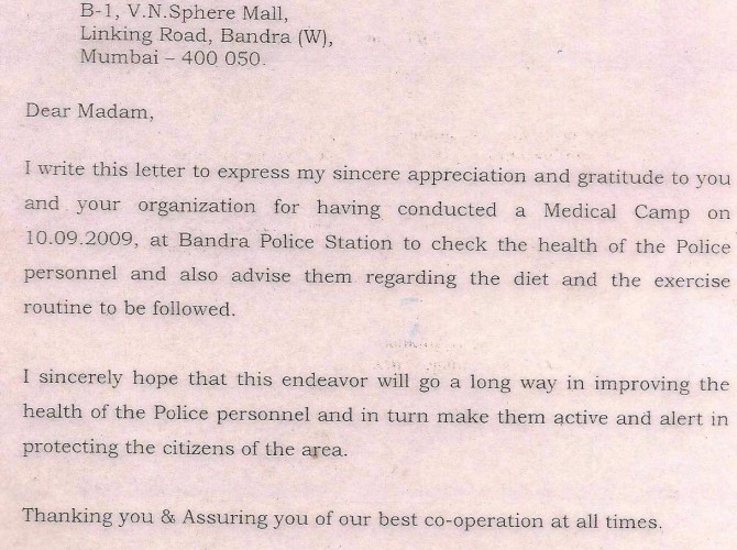 Prettislim-Clinic-Received-Fitness-Camp-Certificate-by-Bandra-Police-Station